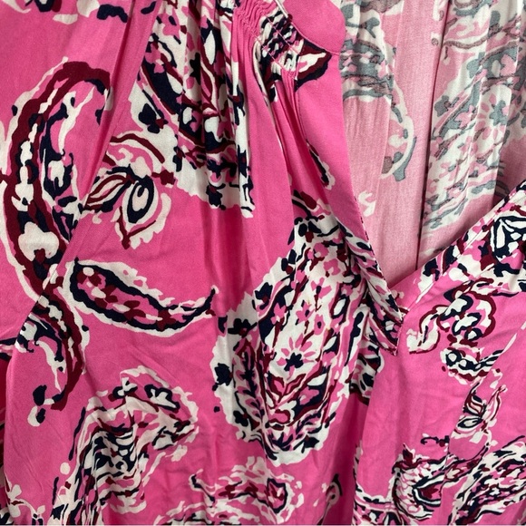 Crown & Ivy Bright Pink Paisley Flowy Bohemian Peasant Sleeve XL Extra Large Top - Picture 2 of 6
